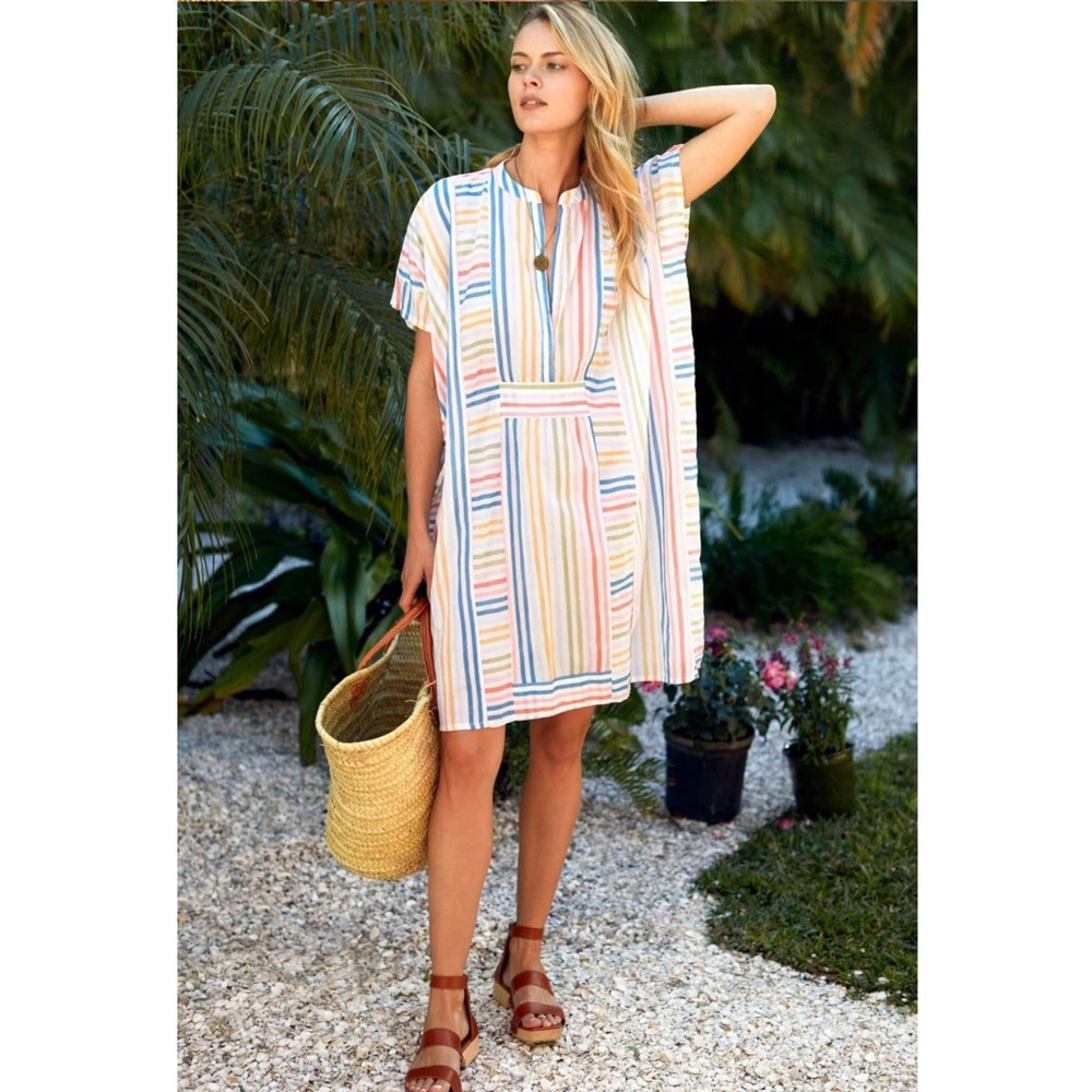 Emerson Fry India Collection Rainbow Stripe Caftan Dress OS Pool Beach Boho